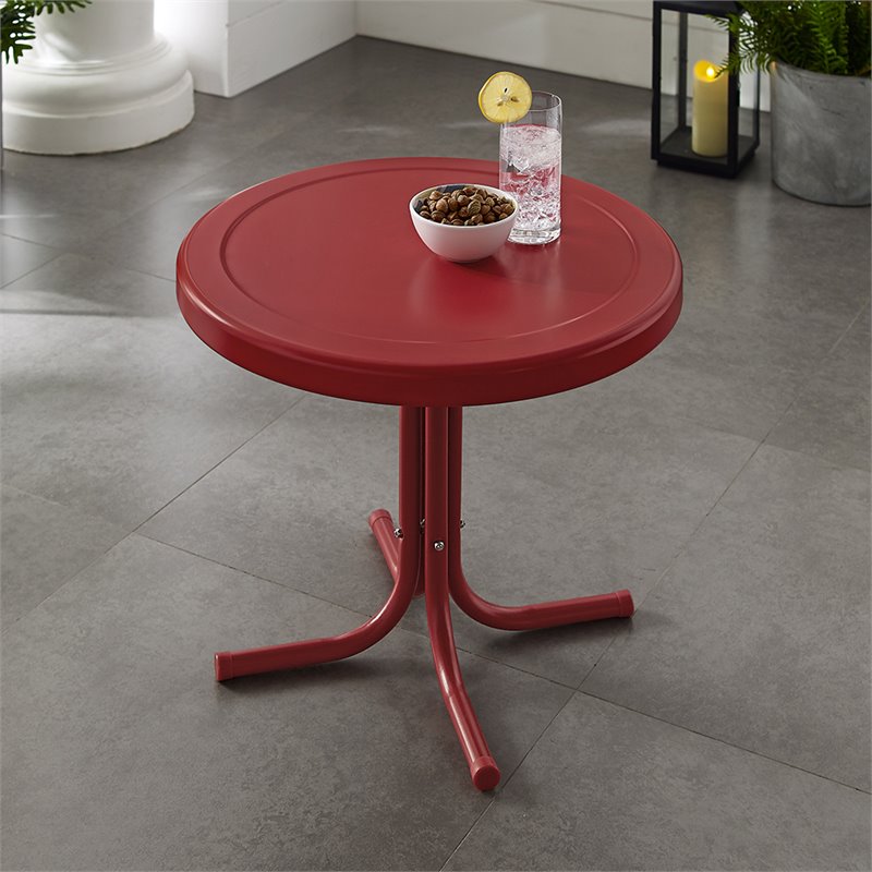 Afuera Living Modern Metal Patio End Table in Bright Red Gloss