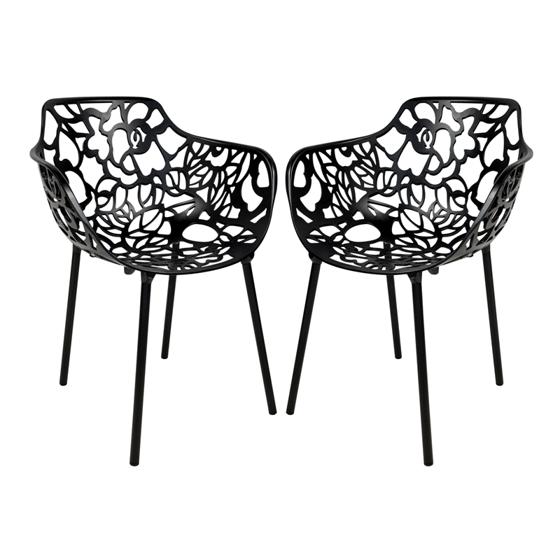 Afuera Living Modern Indoor Outdoor Aluminum Dining Armchair Black Set of 2