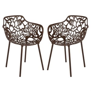 Afuera Living Modern Indoor Outdoor Aluminum Dining Armchair Brown Set of 2