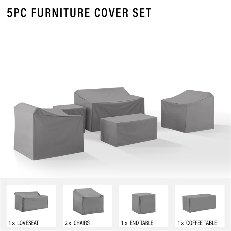 Afuera Living 5 Piece Patio Vinyl Loveseat Cover Set in Gray