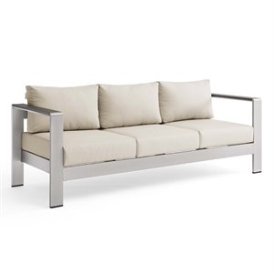 Afuera Living Outdoor Patio Aluminum and Fabric Sofa in Silver/Beige