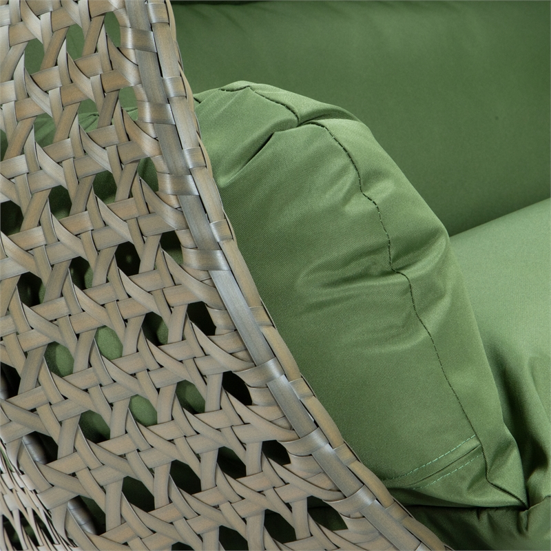 Afuera Living Outdoor Beige Wicker Hanging Double Egg Swing Chair in Dark Green