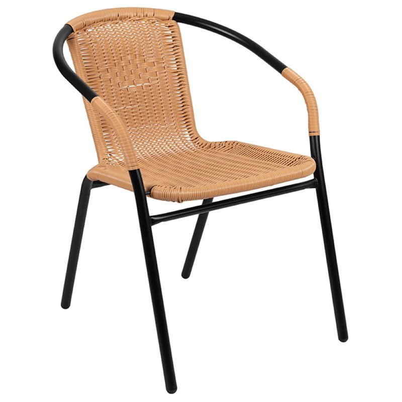 Afuera Living Rattan Stacking Restaurant Dining Arm Chair in Beige (Set of 2)