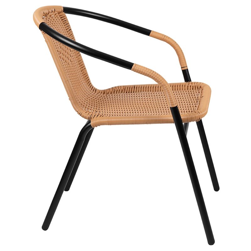 Afuera Living Rattan Stacking Restaurant Dining Arm Chair in Beige (Set of 2)