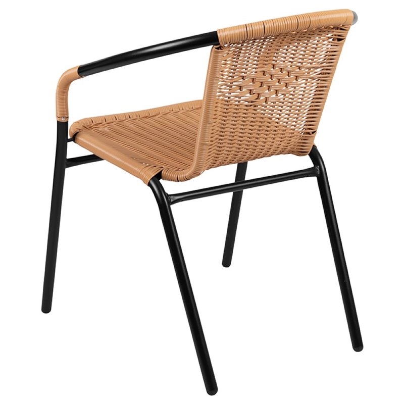 Afuera Living Rattan Stacking Restaurant Dining Arm Chair in Beige (Set of 2)