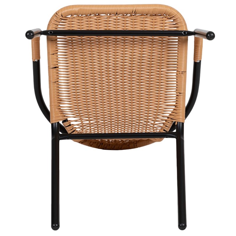 Afuera Living Rattan Stacking Restaurant Dining Arm Chair in Beige (Set of 2)