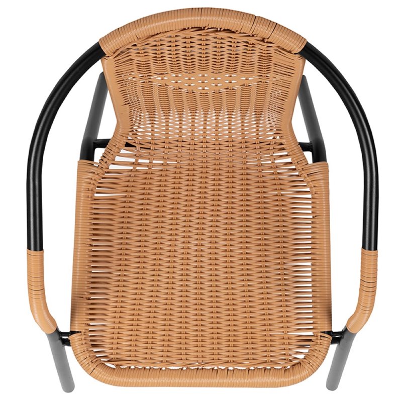 Afuera Living Rattan Stacking Restaurant Dining Arm Chair in Beige (Set of 2)