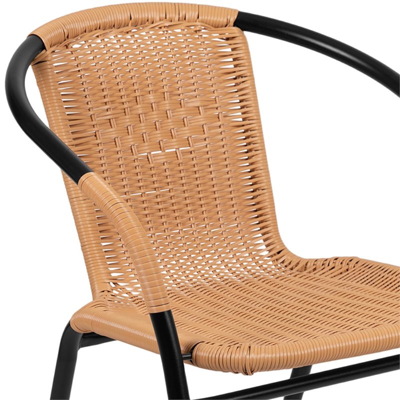 Afuera Living Rattan Stacking Restaurant Dining Arm Chair in Beige (Set of 2)