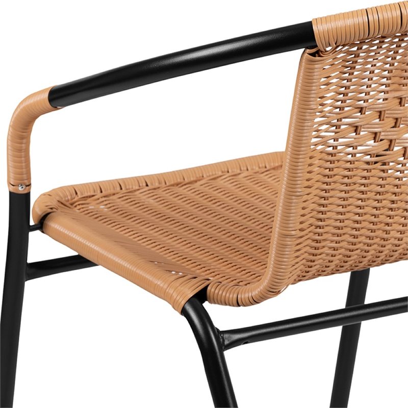 Afuera Living Rattan Stacking Restaurant Dining Arm Chair in Beige (Set of 2)