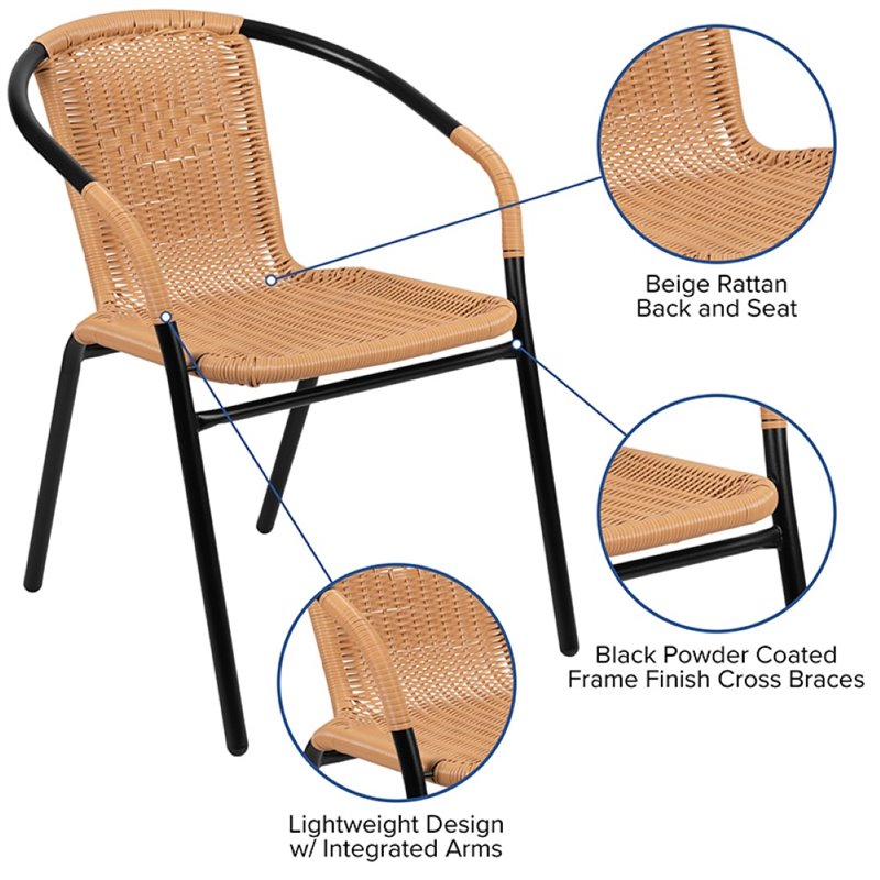 Afuera Living Rattan Stacking Restaurant Dining Arm Chair in Beige (Set of 2)