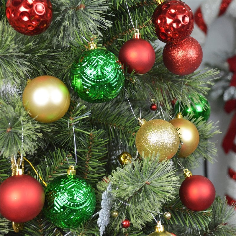 Afuera Living 84Pc Shatterproof Plastic Christmas Ornament Set in Red/Green/Gold
