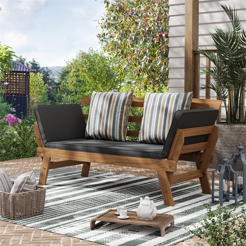 Afuera Living Certified Acacia Wood Outdoor Patio Convertible Daybed Natural