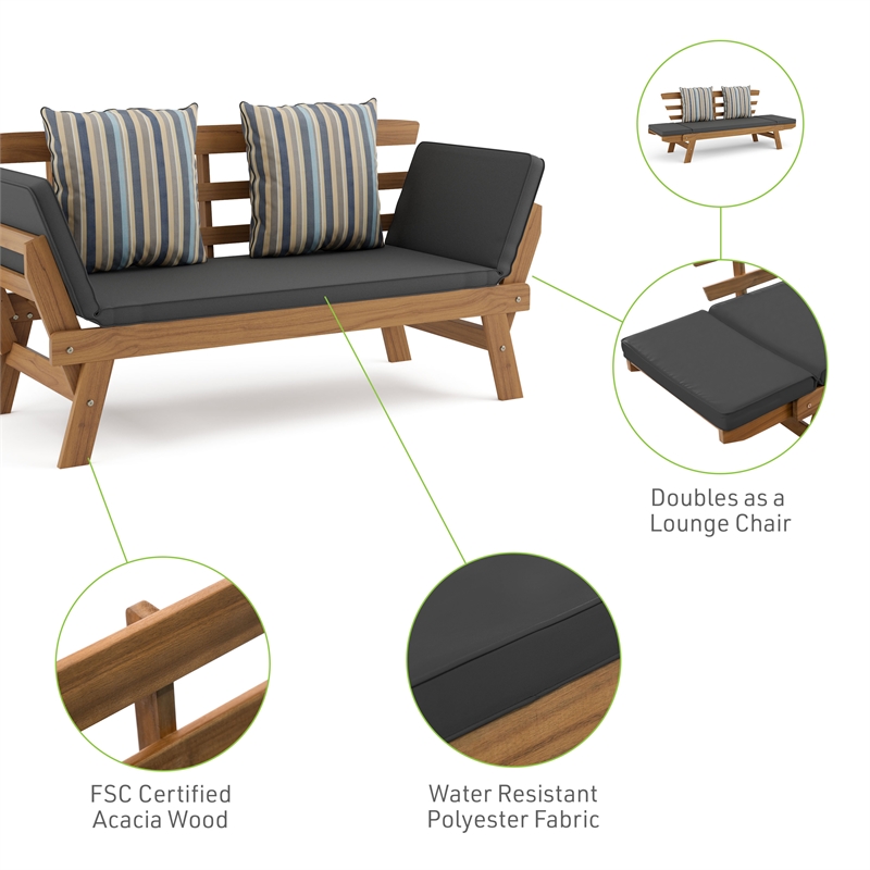 Afuera Living Certified Acacia Wood Outdoor Patio Convertible Daybed Natural