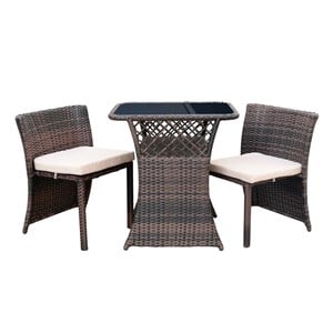 Afuera Living 3Pc Wicker Chair And Table Bistro Set Brown With Ivory Cushion