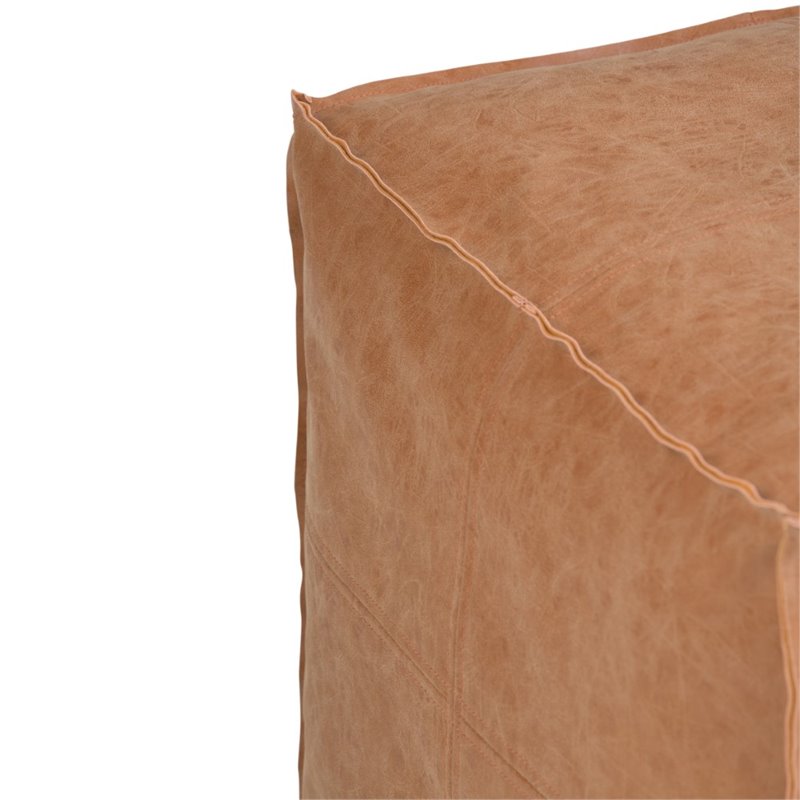 Afuera Living Boho Square Pouf in Distressed Brown Faux Leather