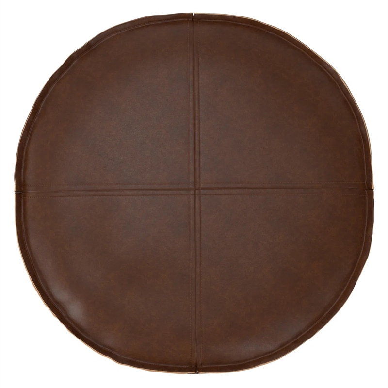 Afuera Living Boho Round Pouf in Distressed Dark Brown Faux Leather