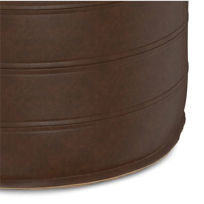 Afuera Living Boho Round Pouf in Distressed Dark Brown Faux Leather