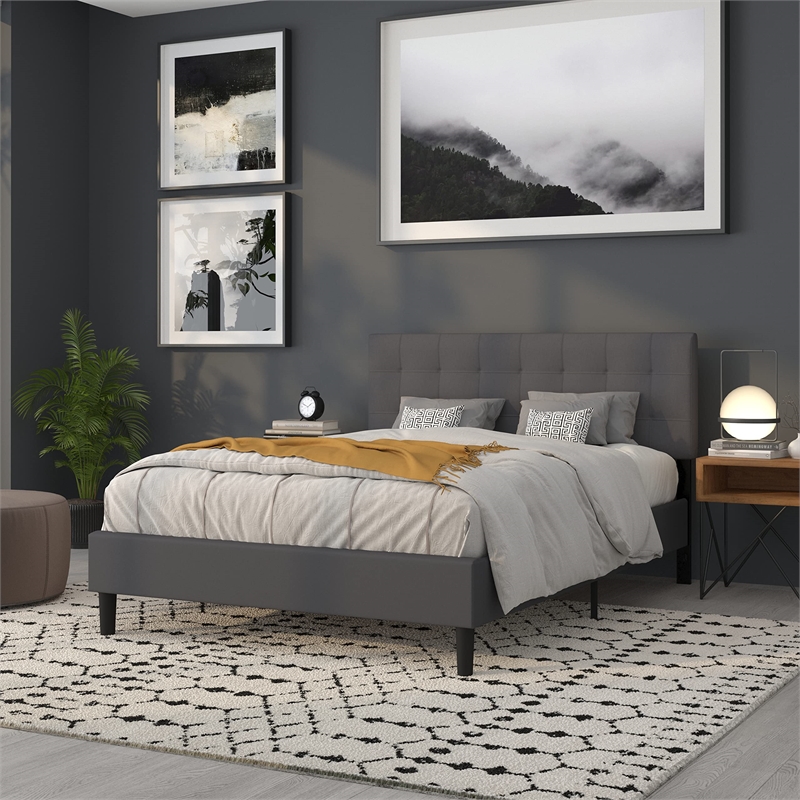 Afuera Living Contemporary Queen Fabric Panel Headboard in Dark Gray