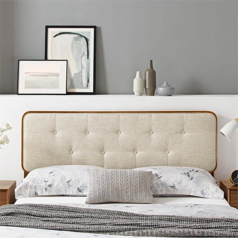 Afuera Living Tufted Queen Fabric and Wood Headboard in Walnut/Beige