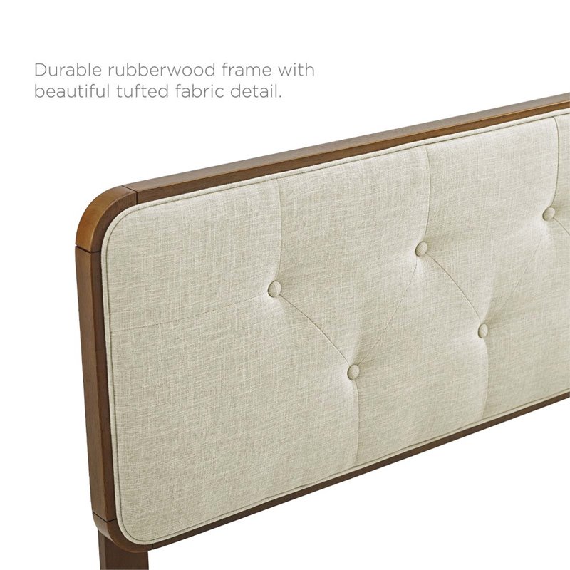Afuera Living Tufted Queen Fabric and Wood Headboard in Walnut/Beige