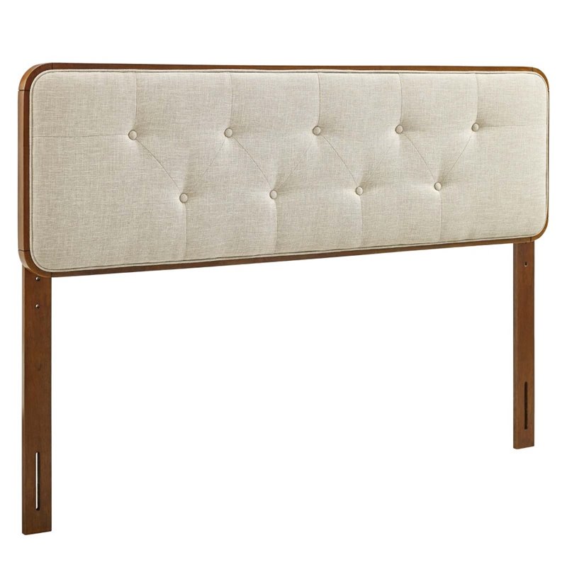 Afuera Living Tufted Queen Fabric and Wood Headboard in Walnut/Beige