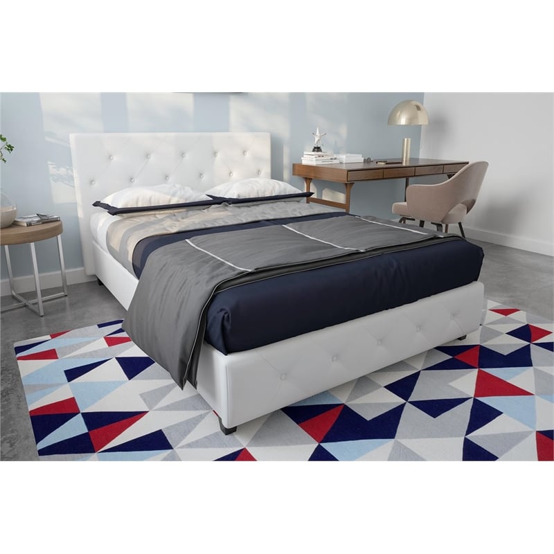 Afuera Living Contemporary Upholstered Faux Leather Full Bed in White