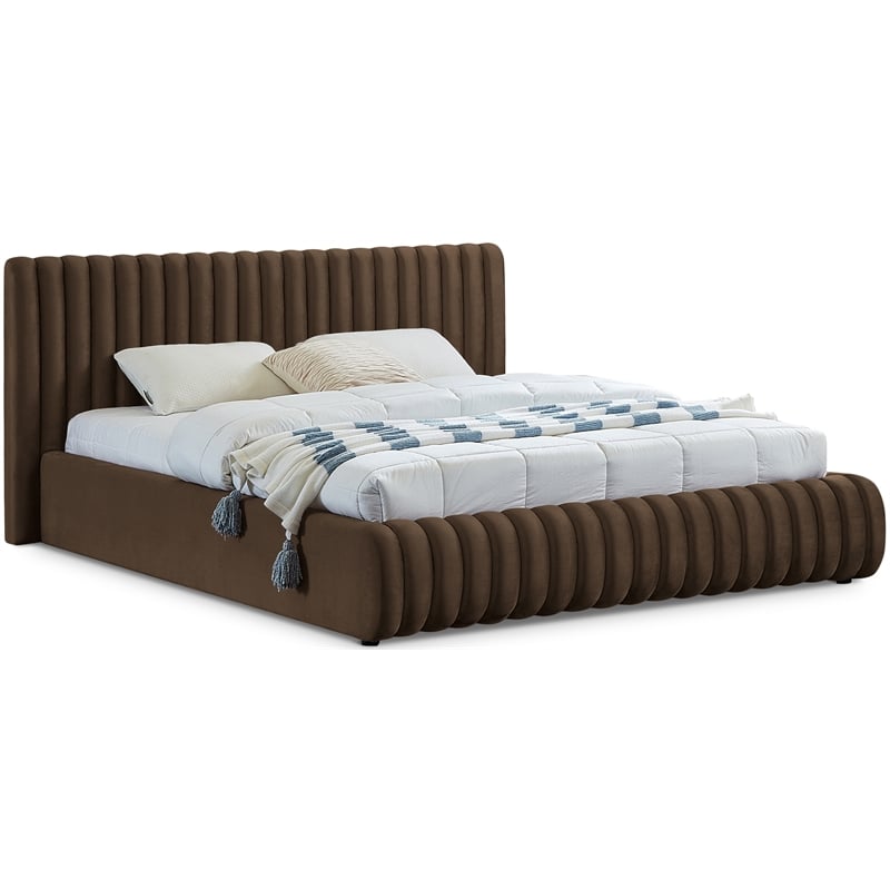 Afuera Living Contemporary Deep Channel Tufted Rich Brown Velvet King Bed