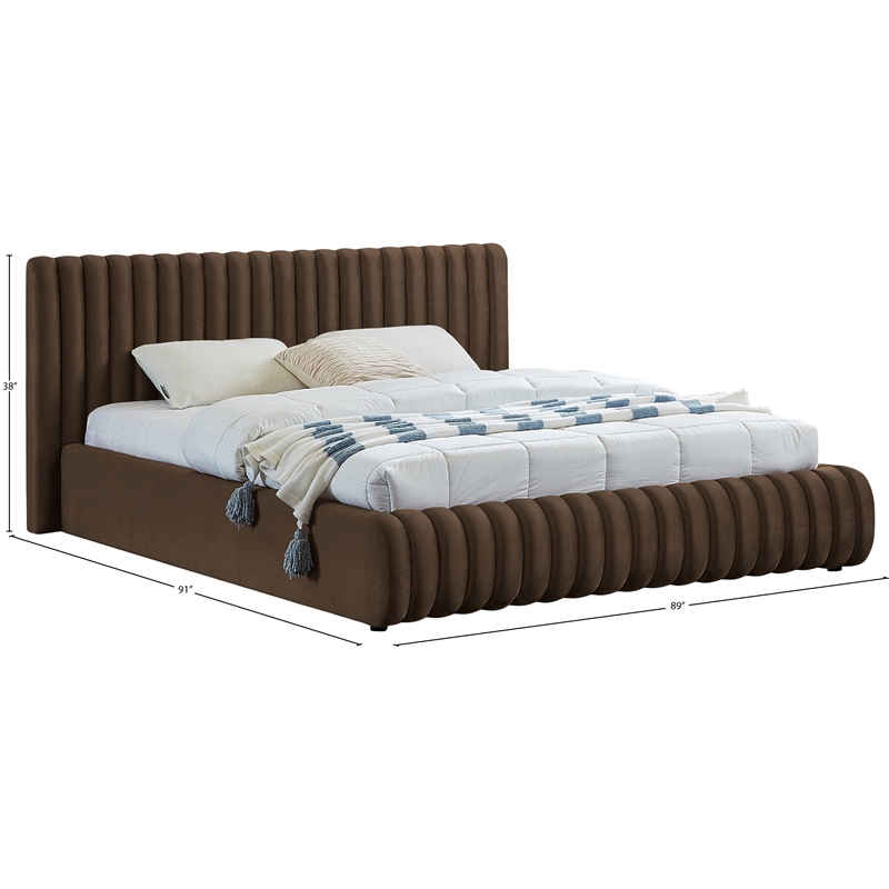 Afuera Living Contemporary Deep Channel Tufted Rich Brown Velvet King Bed
