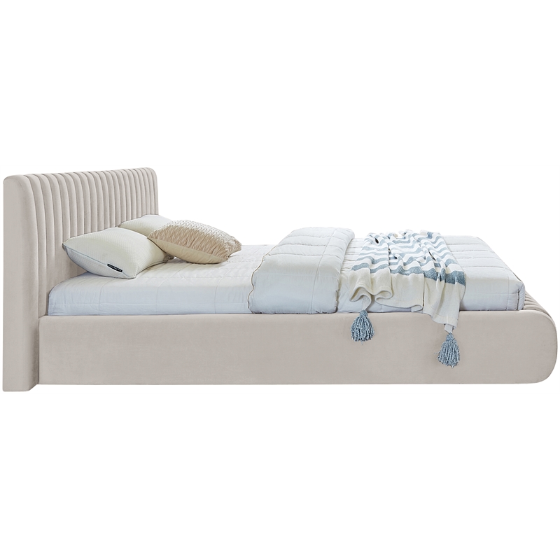 Afuera Living Contemporary Deep Channel Tufted Rich Cream Velvet King Bed