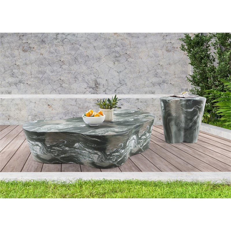 Afuera Living Contemporary Green Indoor/Outdoor Concrete Marble Finish End Table