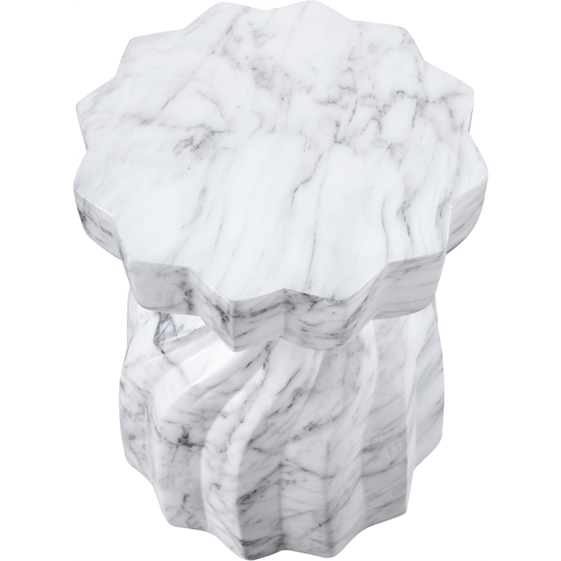 Afuera Living Contemporary White Marble Finish Concrete Indoor/Outdoor End Table