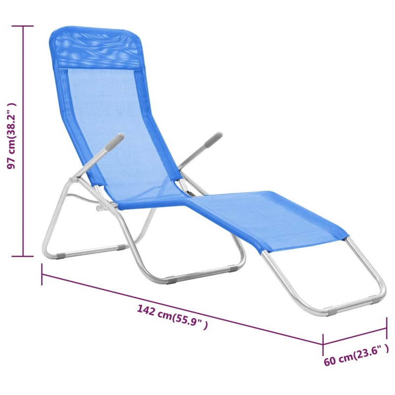 Afuera Living Powder-Coated Steel Sun Lounger in Blue (Set of 2)