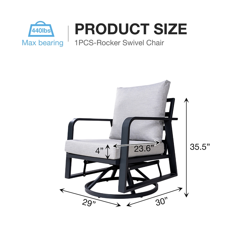 Afuera Living Gray Metal Outdoor Swivel Rocking Sofa Seats in Gray