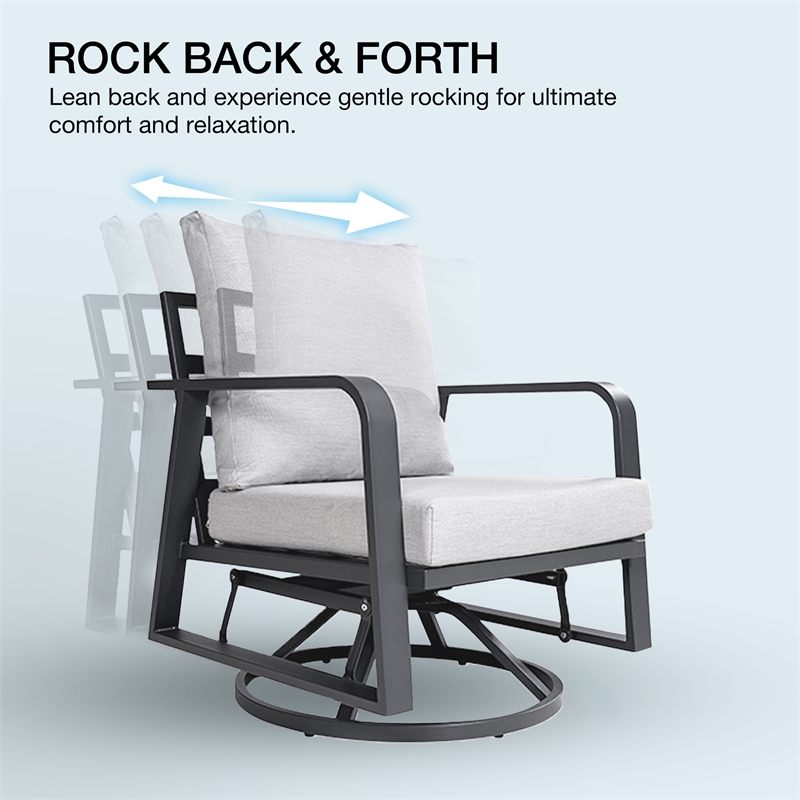Afuera Living Gray Metal Outdoor Swivel Rocking Sofa Seats in Gray