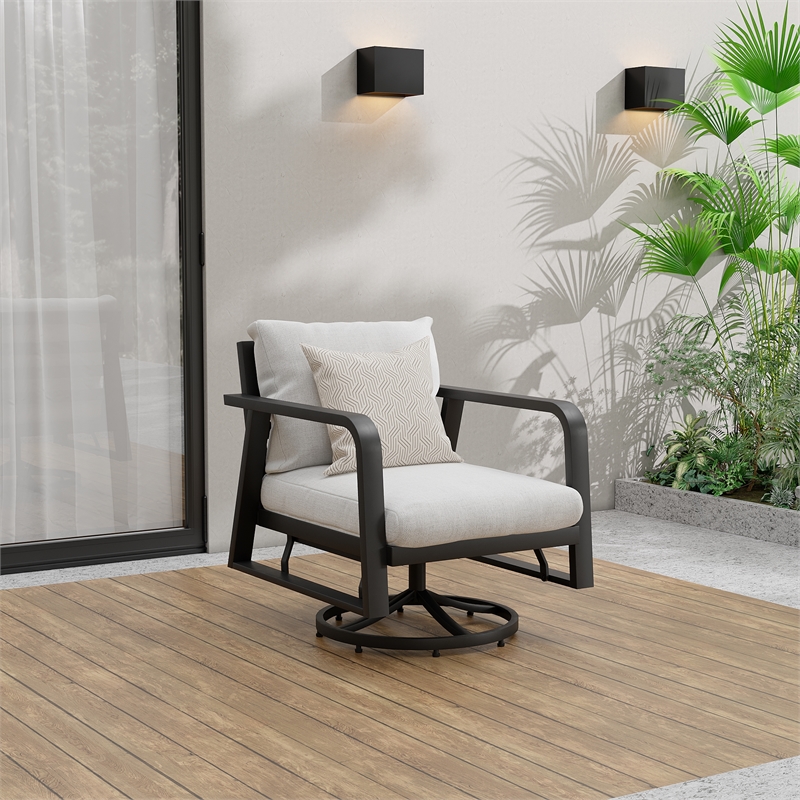 Afuera Living Gray Metal Outdoor Swivel Rocking Sofa Seats in Gray
