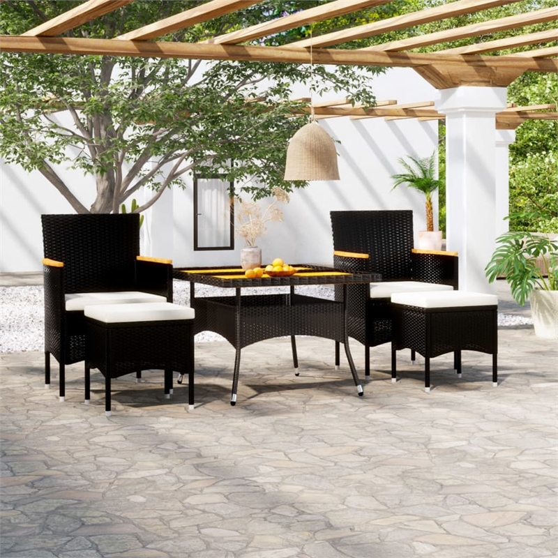 Afuera Living Contemporary Synthetic Poly Rattan Garden Dining Set in Black