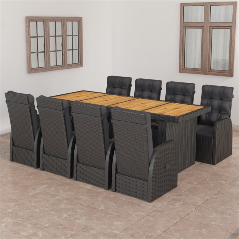 Afuera Living Contemporary Synthetic Poly Rattan Outdoor Dining Set in Black