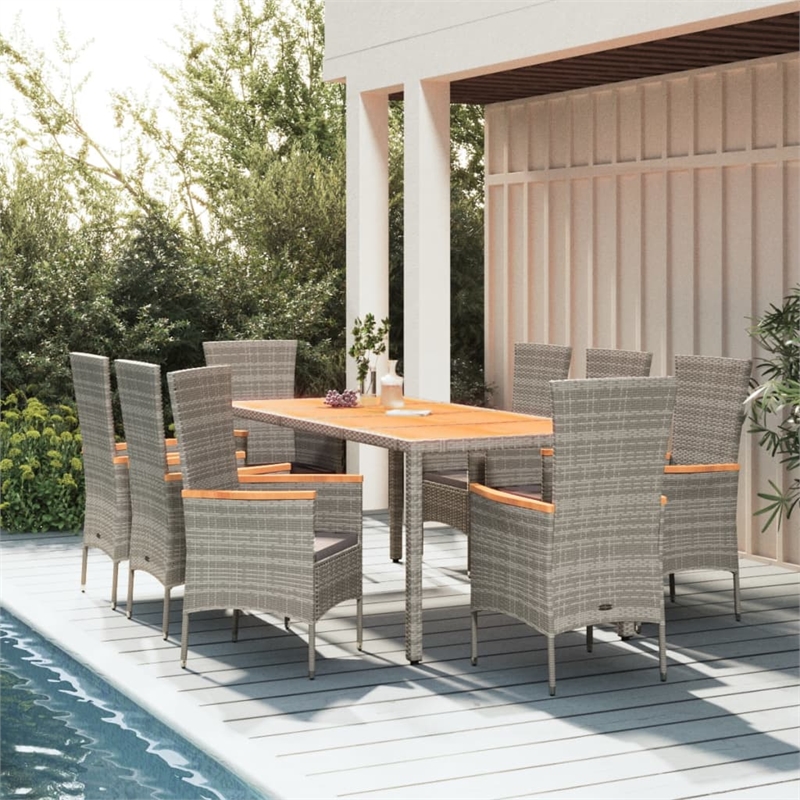 Afuera Living Contemporary Synthetic Poly Rattan Garden Dining Set in Gray