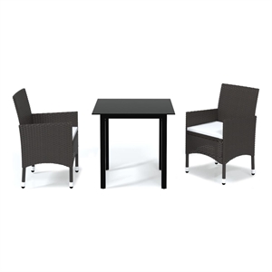 Afuera Living Dining Set Rattan in Brown/Cream White Cushion