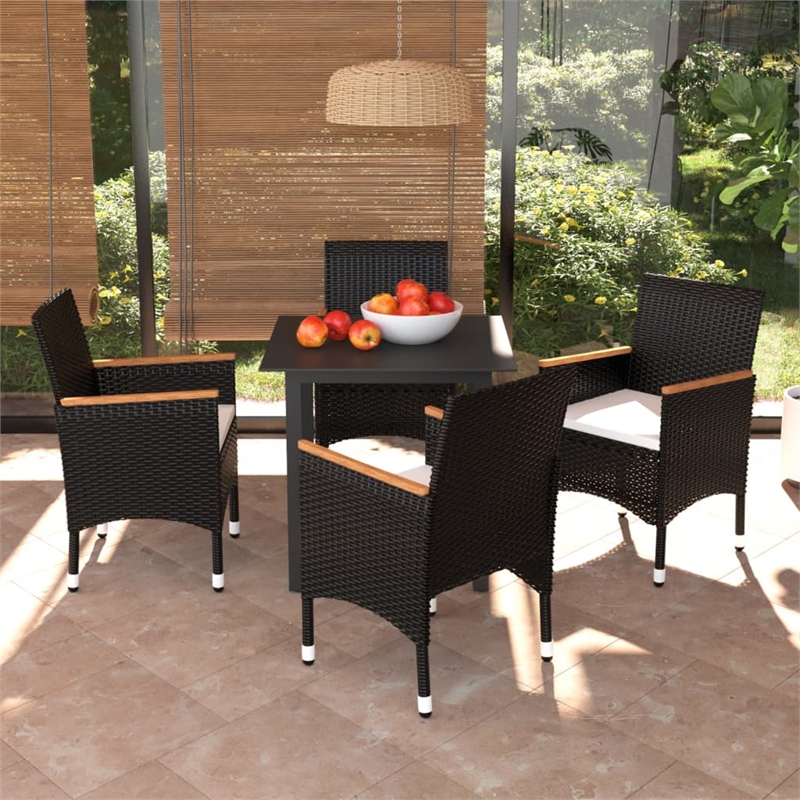 Afuera Living Contemporary Synthetic Poly Rattan Dining Set in Black/Cream White