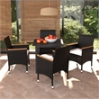 Afuera Living Contemporary Synthetic Poly Rattan Dining Set in Black/Cream White