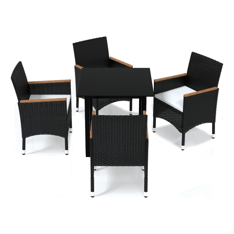 Afuera Living Contemporary Synthetic Poly Rattan Dining Set in Black/Cream White