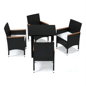 Afuera Living Contemporary Synthetic Poly Rattan Dining Set in Black/Cream White