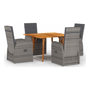 Afuera Living 5 Piece in Gray Poly Rattan Garden Dining Set in Brown