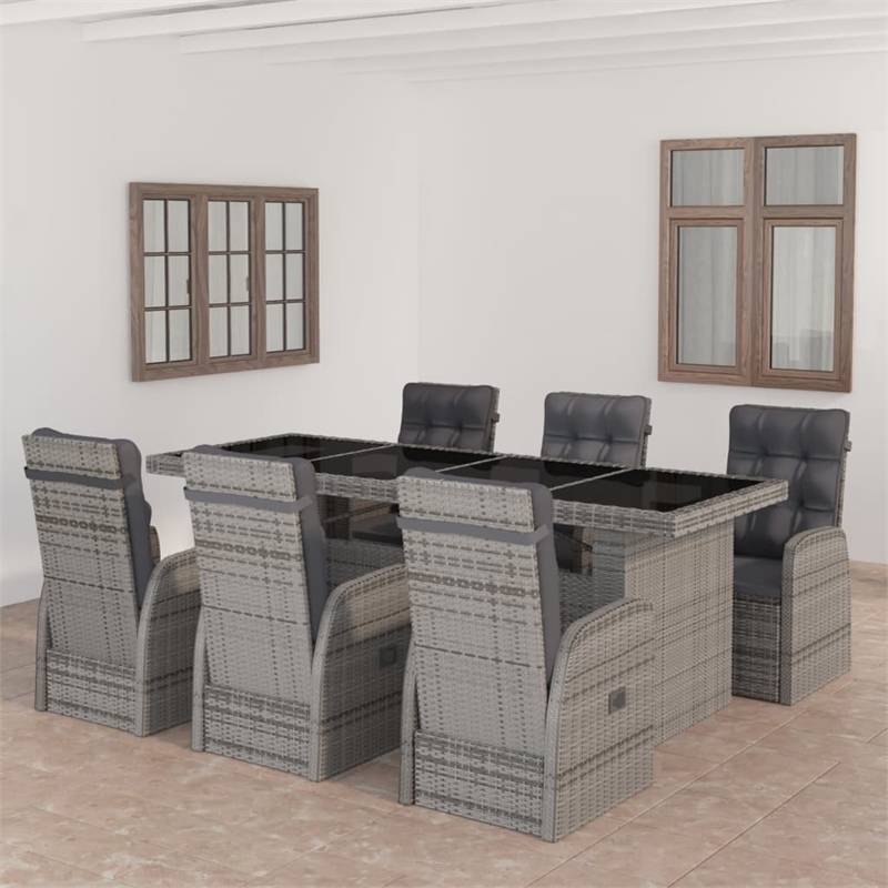 Afuera Living PE Rattan 7 Piece Set Removable Covers Garden Dining Set in Gray