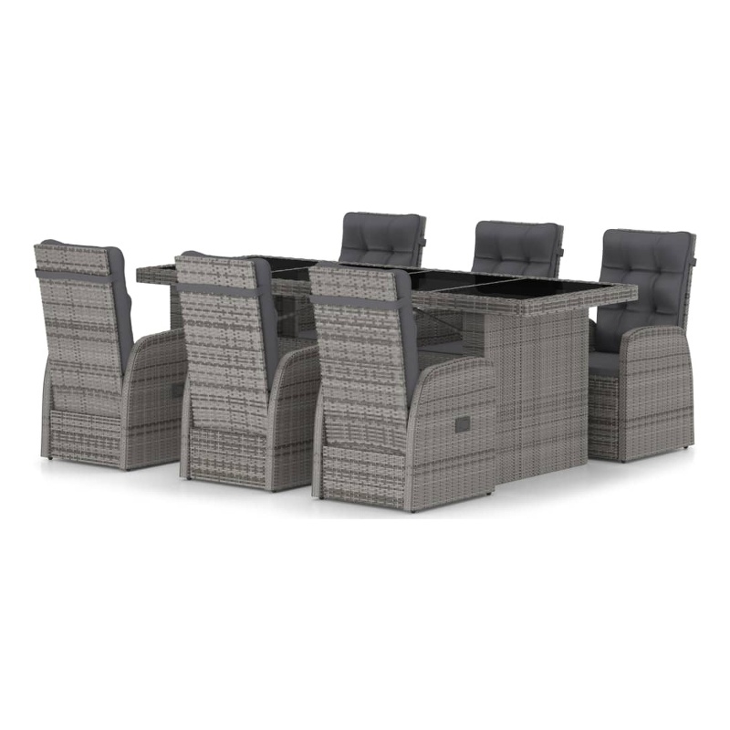 Afuera Living PE Rattan 7 Piece Set Removable Covers Garden Dining Set in Gray