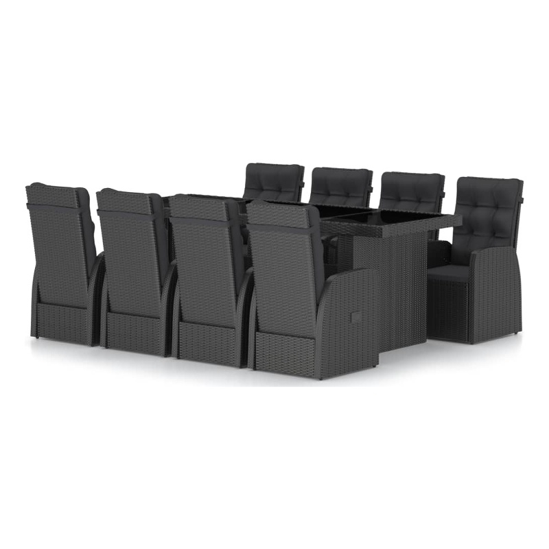 Afuera Living Contemporary Synthetic Poly Rattan Garden Dining Set in Black