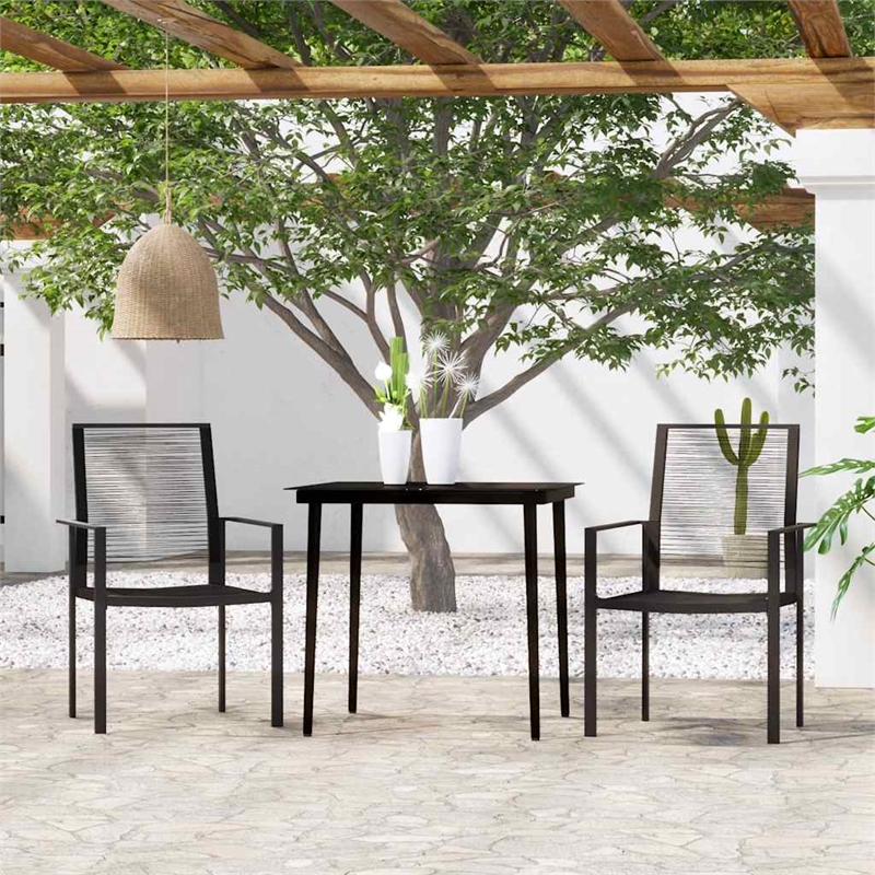 Afuera Living Powder-Coated Steel/Glass/PVC Hollow Rattan Dining Set in Black