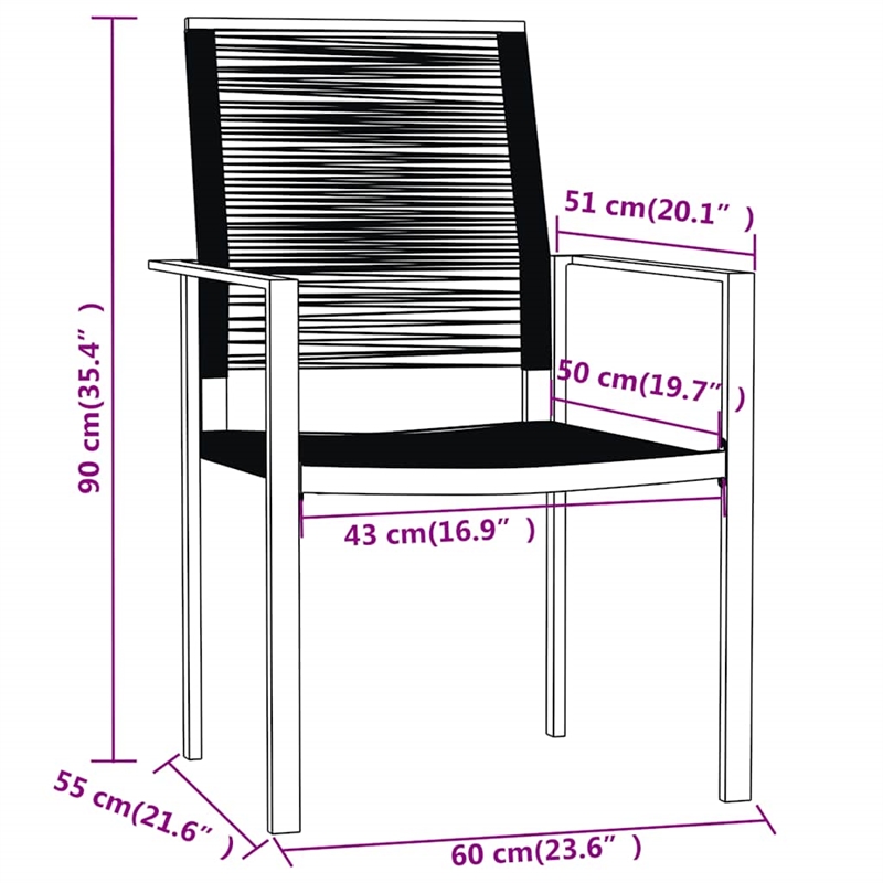 Afuera Living Powder-Coated Steel/Glass/PVC Hollow Rattan Dining Set in Black