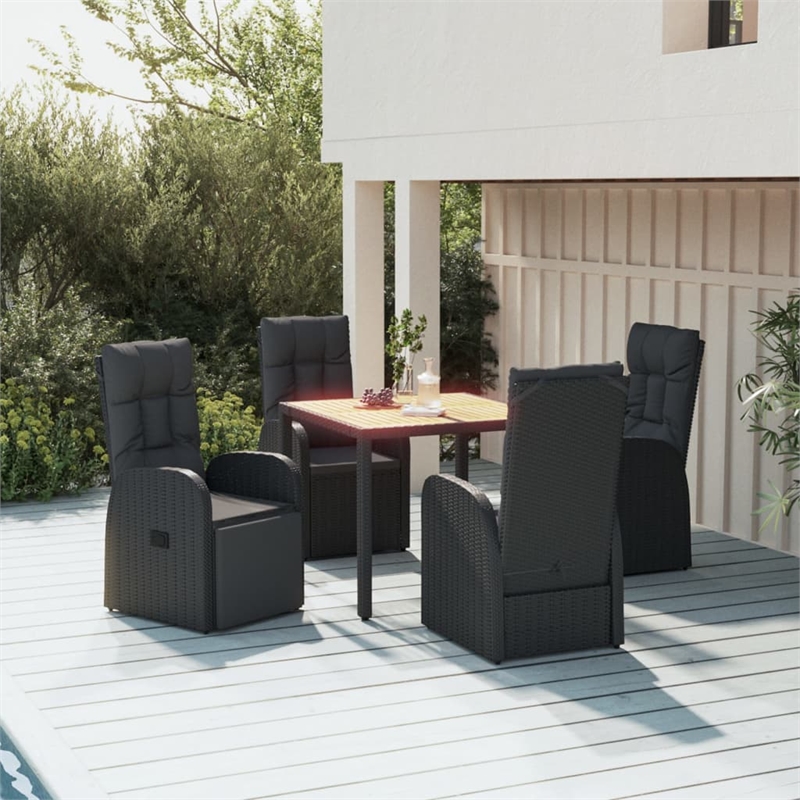 Afuera Living Contemporary Synthetic Poly Rattan Garden Dining Set in Black